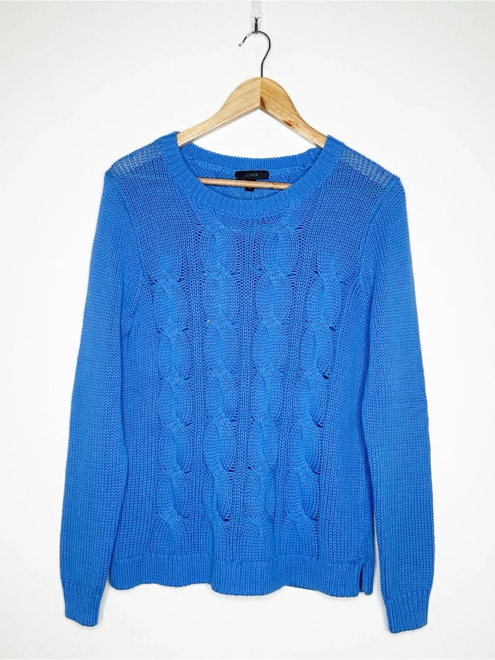 J.Crew Blue Cable Knit Crewneck Sweater 100% Cotton Size XS